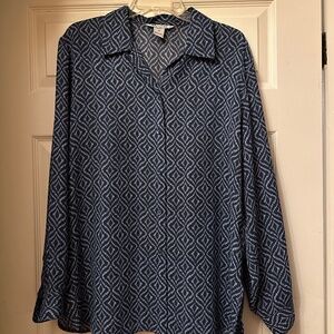 Nygård Collection || Blue Pattern Long Sleeved Button Down Blouse || Size 14